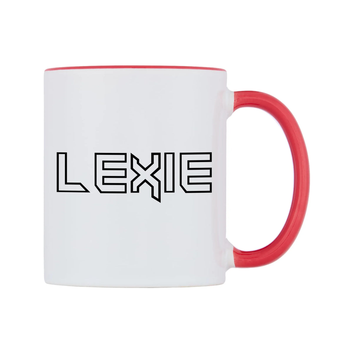 Lexie - Iron Maiden Themed Mug — white 11oz gloss mug with a red inside and handle, left side, on a white background