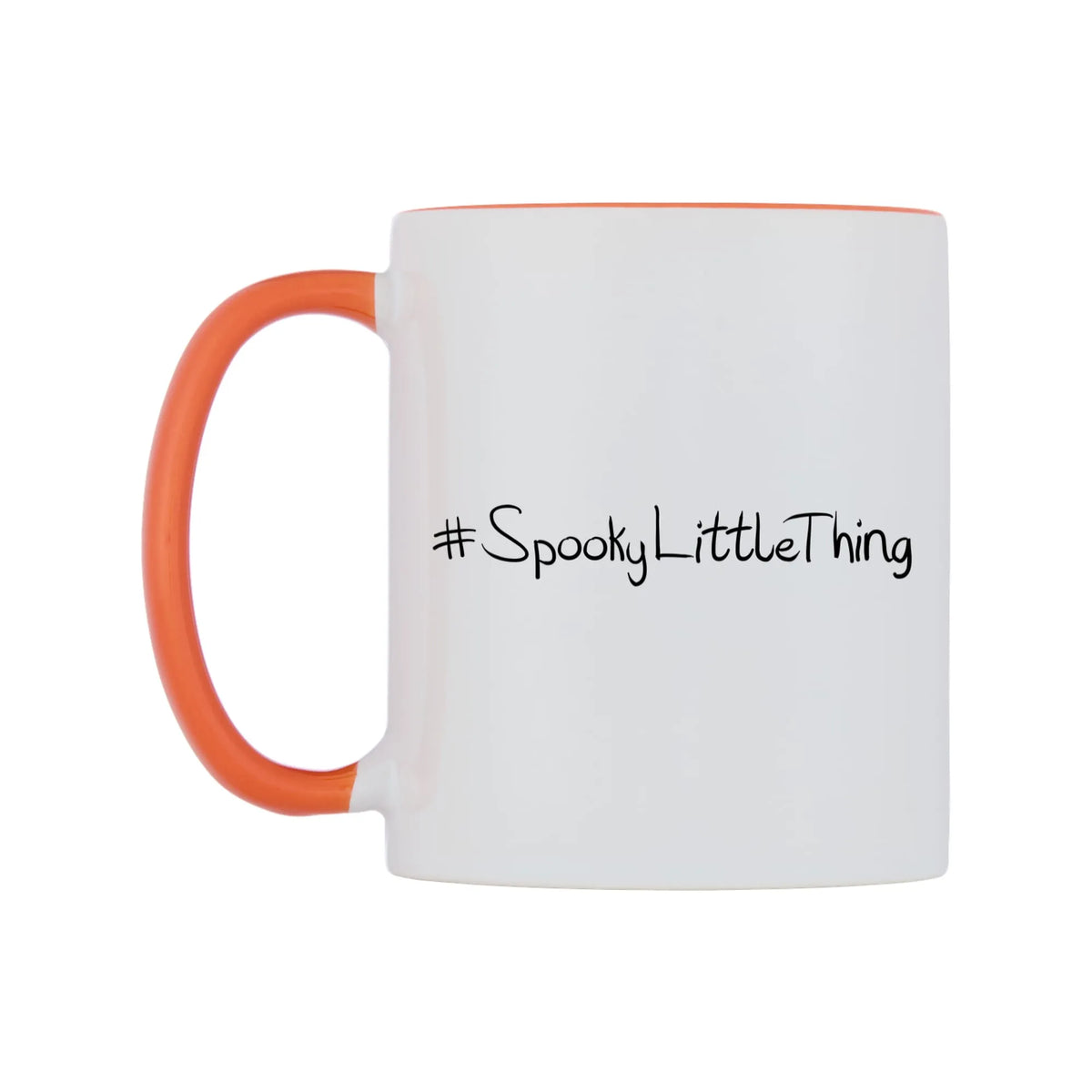 SpookyLittleThing Mug — white 11oz gloss mug with a orange inside and handle, right side, on a white background