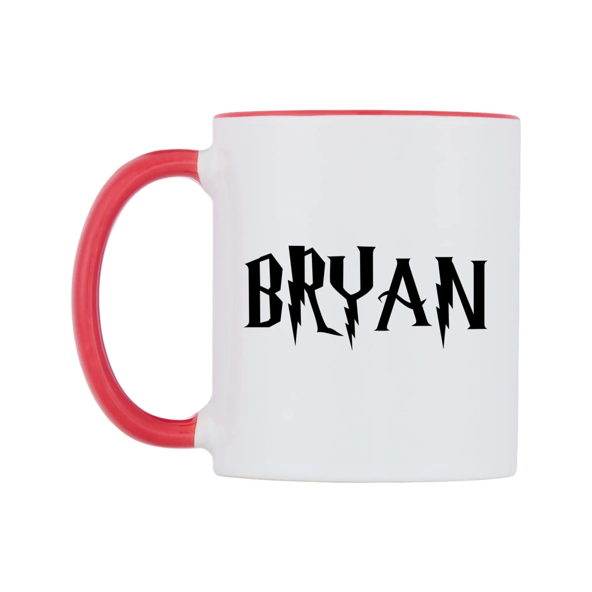 Bryan - Wizard Themed Mug — white 11oz gloss mug with a red inside and handle, right side, on a white background