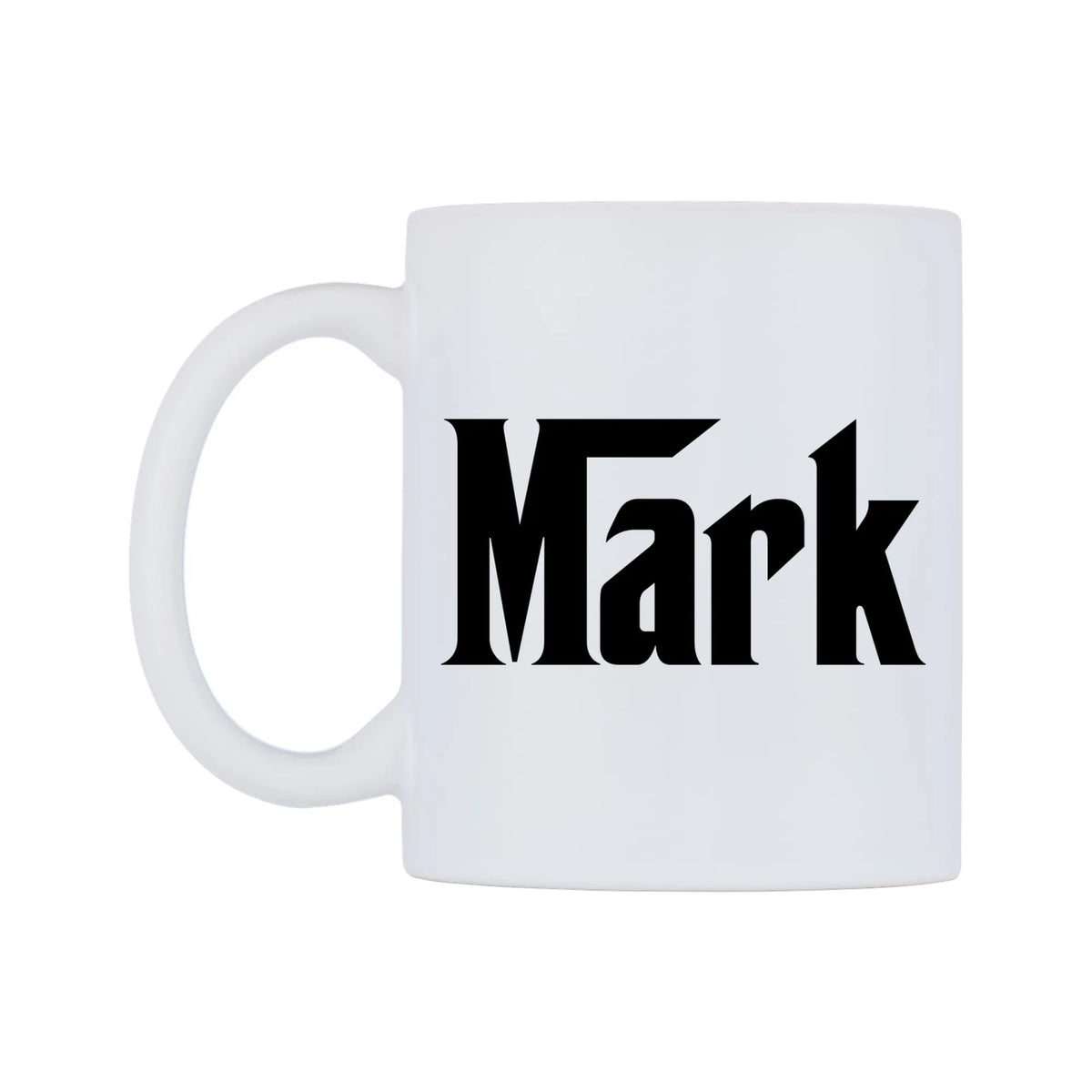 Mark - Godfather Themed Mug — white 11oz gloss mug, right side, on a white background