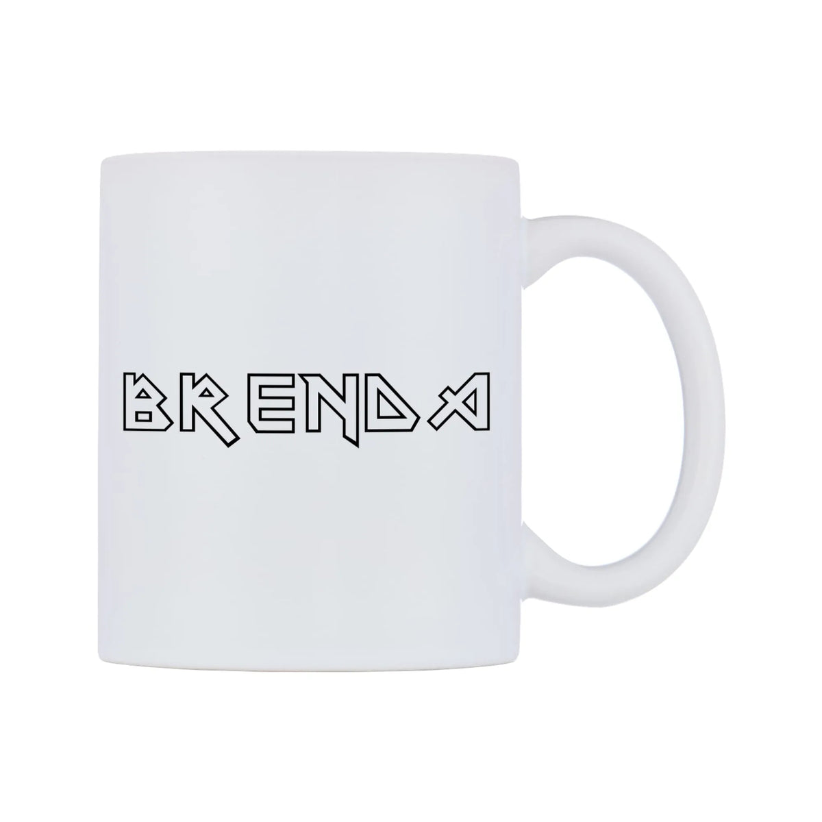 Brenda - Iron Maiden Themed Mug — white 11oz gloss mug, left side, on a white background