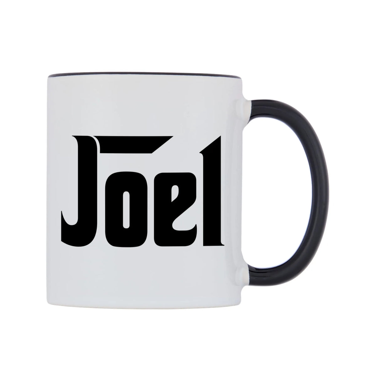 Joel - Godfather Themed Mug — white 11oz gloss mug with a black inside and handle, left side, on a white background
