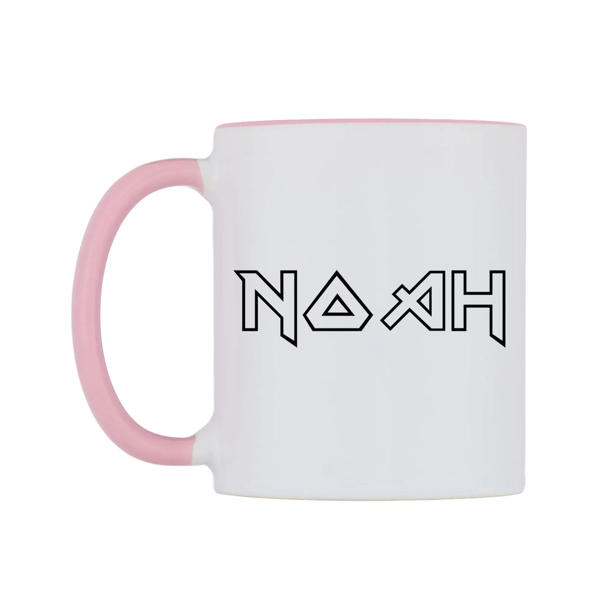 Noah - Iron Maiden Themed Mug — white 11oz gloss mug with a pink inside and handle, right side, on a white background