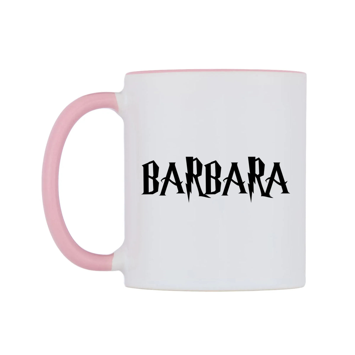 Barbara - Wizard Themed Mug — white 11oz gloss mug with a pink inside and handle, right side, on a white background