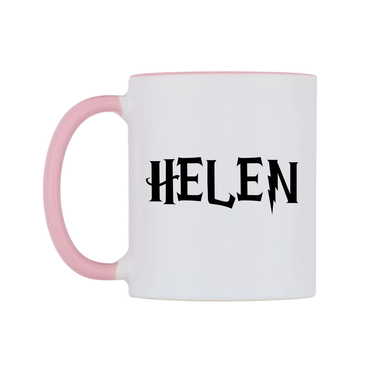 Helen - Wizard Themed Mug — white 11oz gloss mug with a pink inside and handle, right side, on a white background