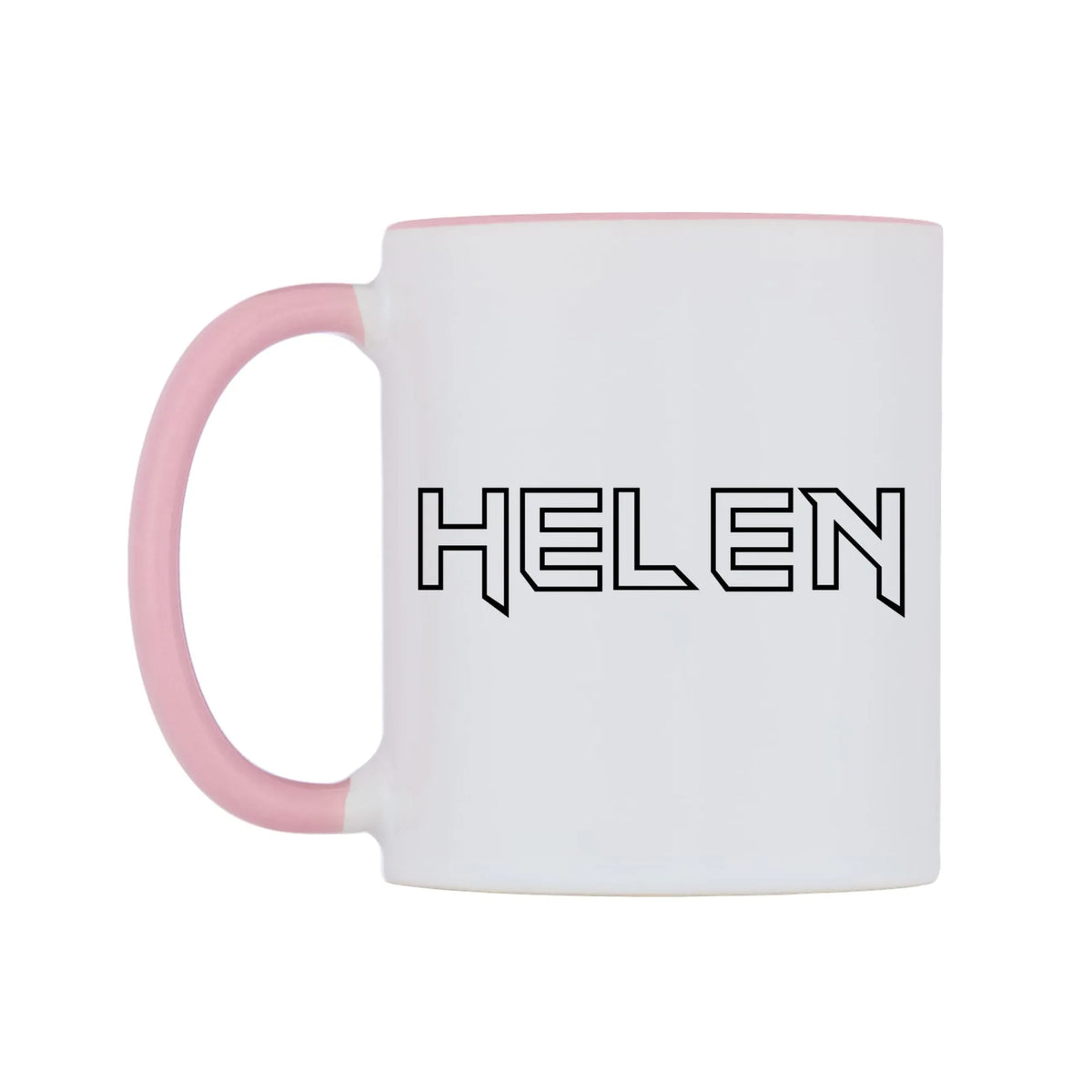 Helen - Iron Maiden Themed Mug — white 11oz gloss mug with a pink inside and handle, right side, on a white background