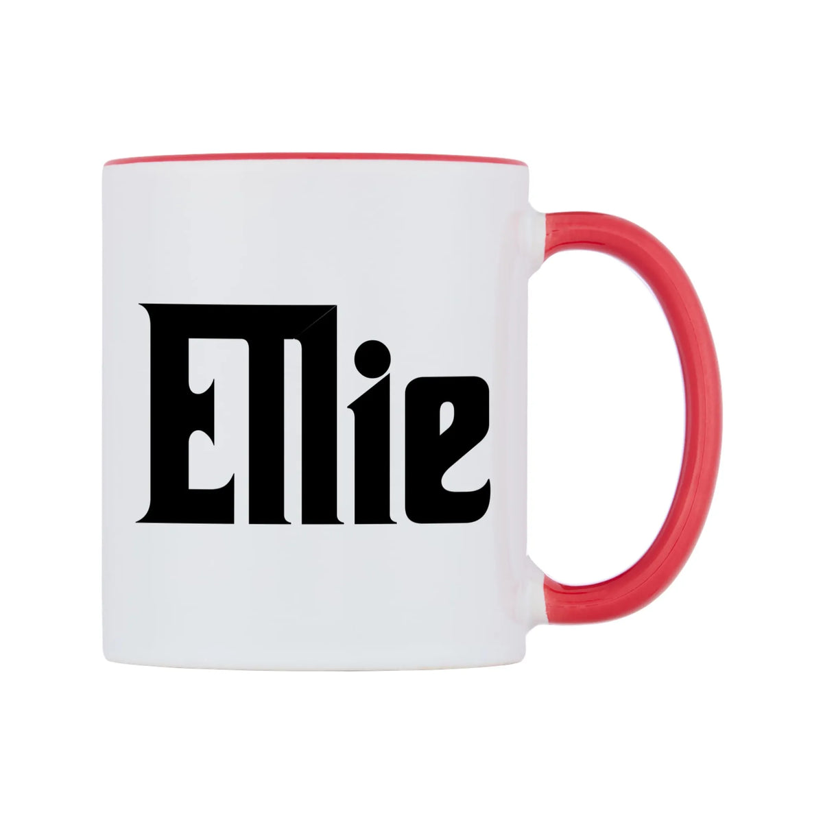 Ellie - Godfather Themed Mug — white 11oz gloss mug with a red inside and handle, left side, on a white background