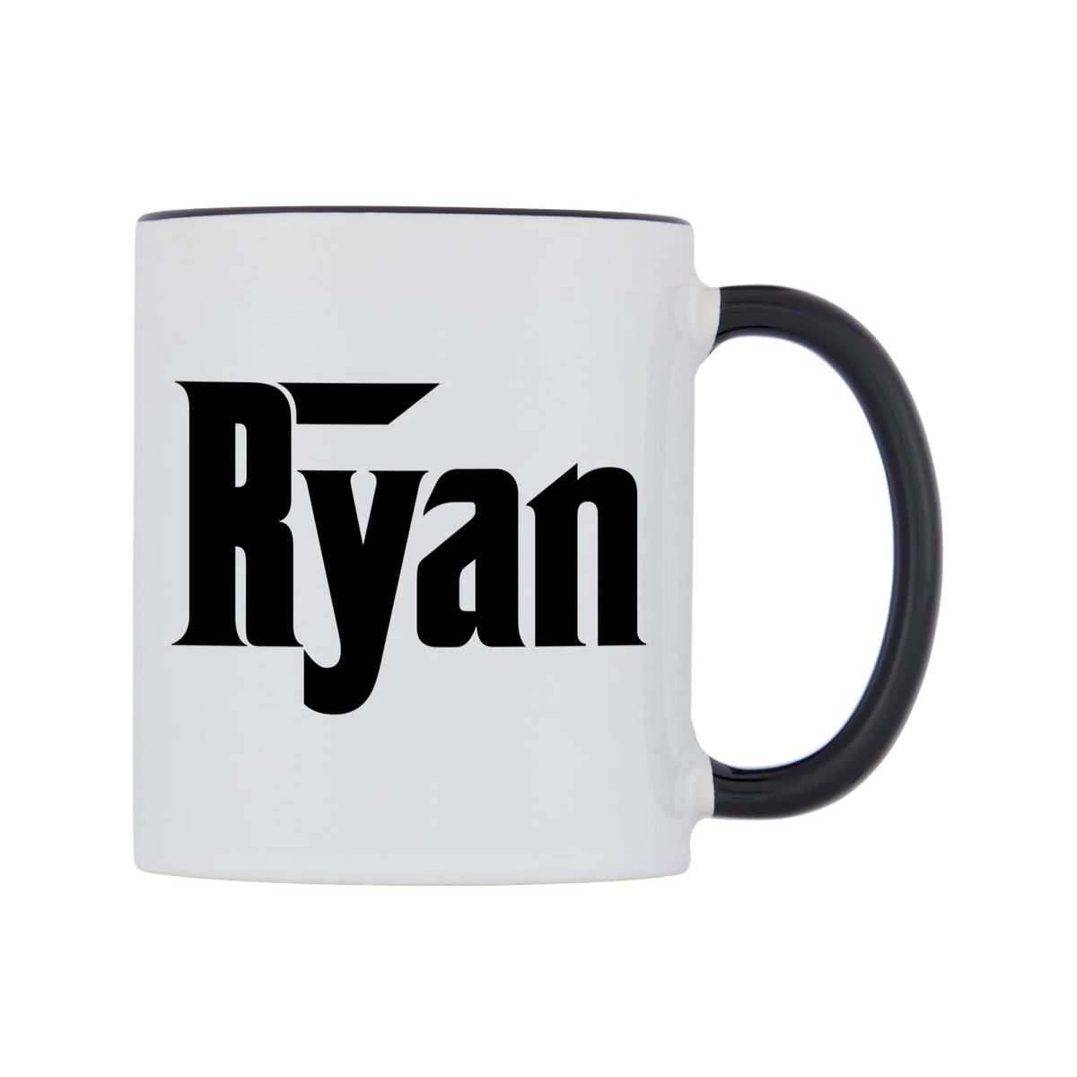 Ryan - Godfather Themed Mug — white 11oz gloss mug with a black inside and handle, left side, on a white background