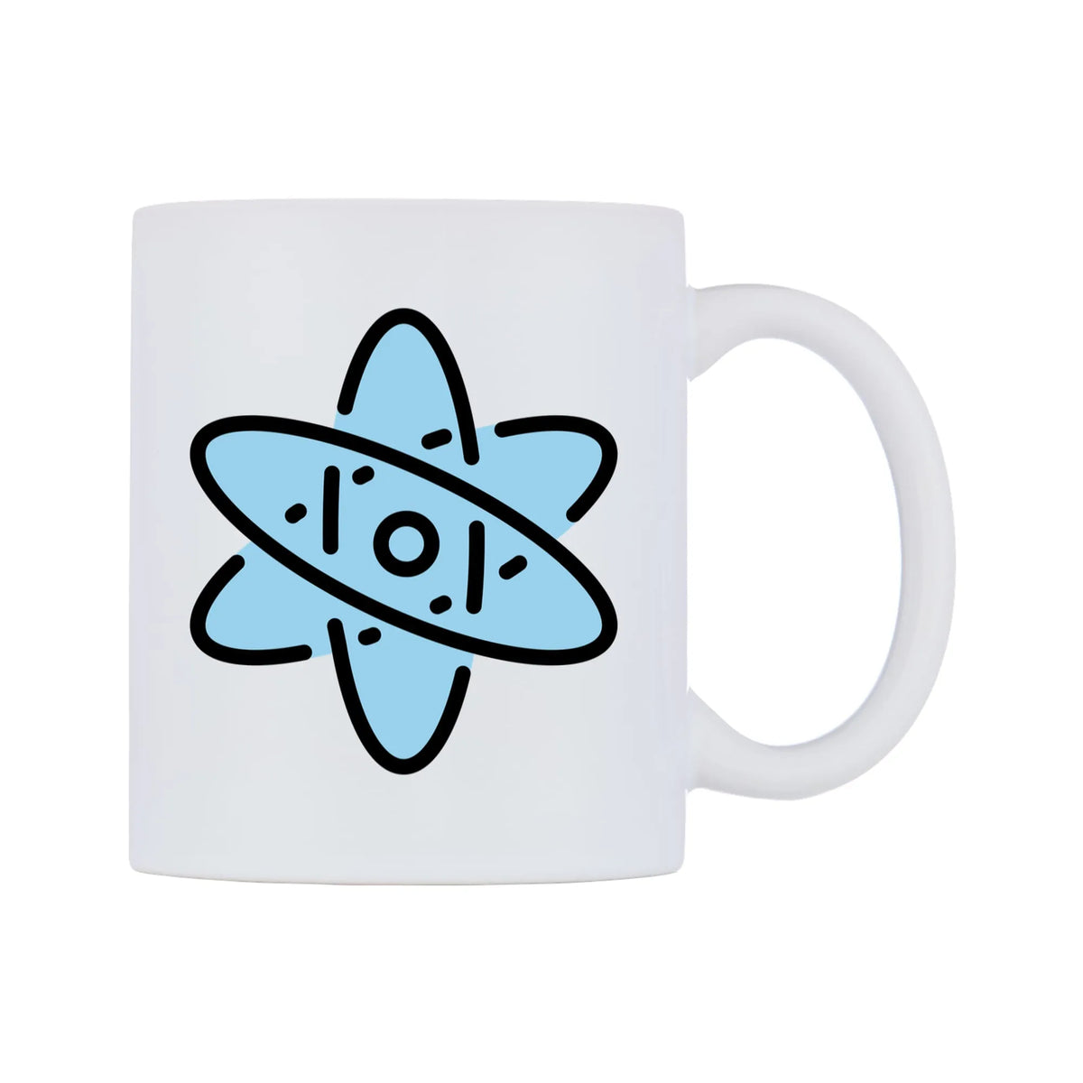Atom Symbol Emoji Mug — mug, left side, on a white background