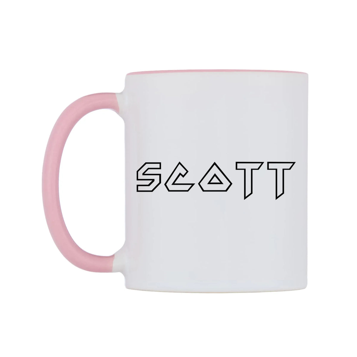 Scott - Iron Maiden Themed Mug — white 11oz gloss mug with a pink inside and handle, right side, on a white background