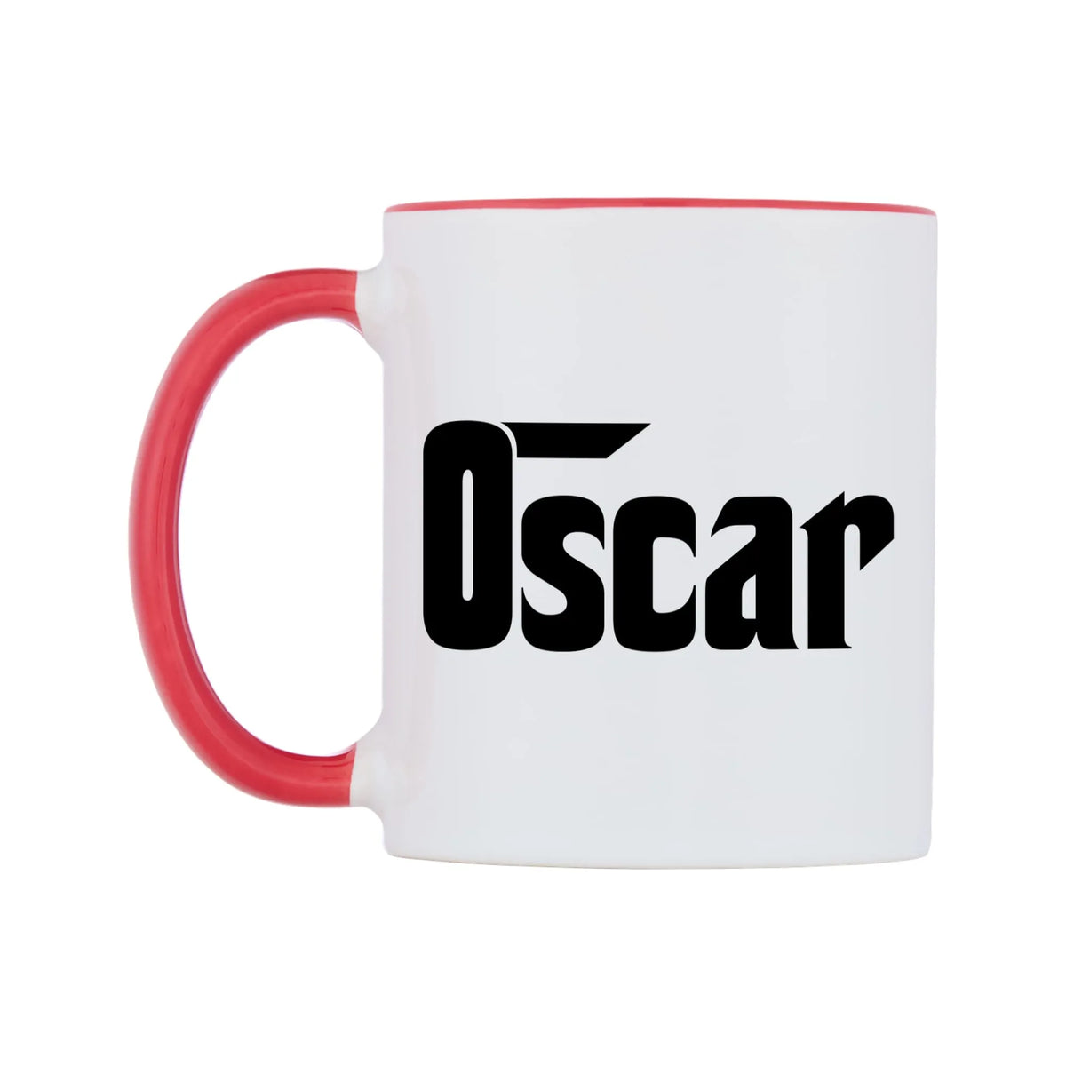 Oscar - Godfather Themed Mug — white 11oz gloss mug with a red inside and handle, right side, on a white background