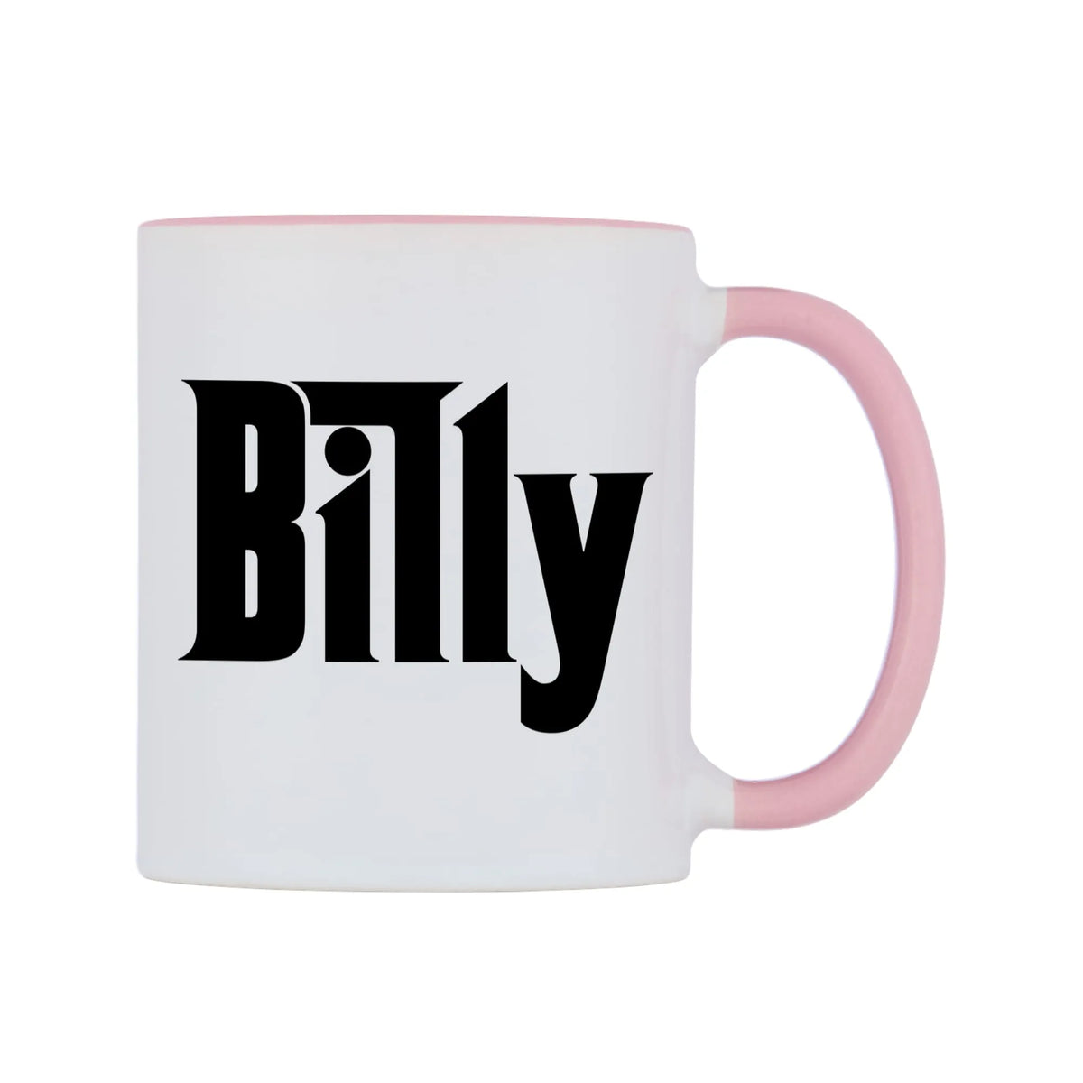 Billy - Godfather Themed Mug — white 11oz gloss mug with a pink inside and handle, left side, on a white background