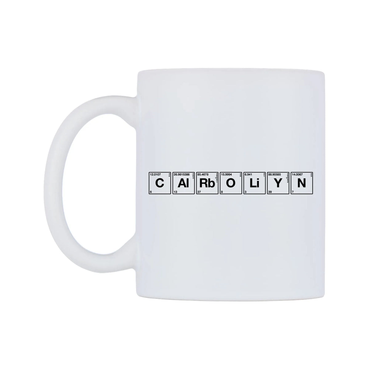 Carolyn - Chemistry Themed Mug — mug, right side, on a white background