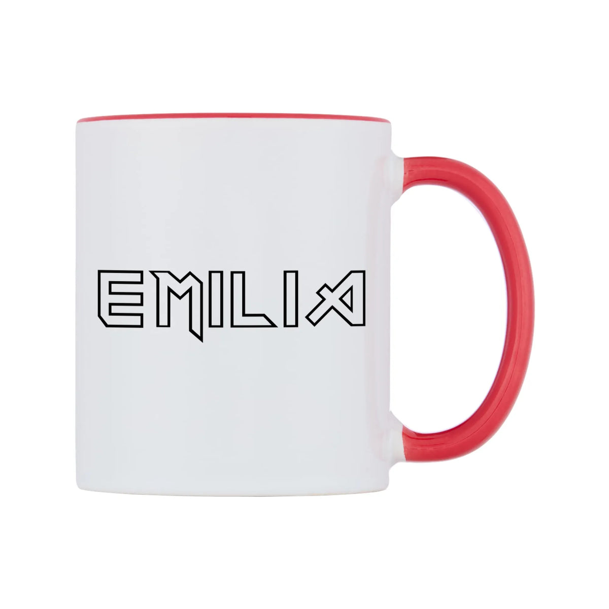 Emilia - Iron Maiden Themed Mug — white 11oz gloss mug with a red inside and handle, left side, on a white background