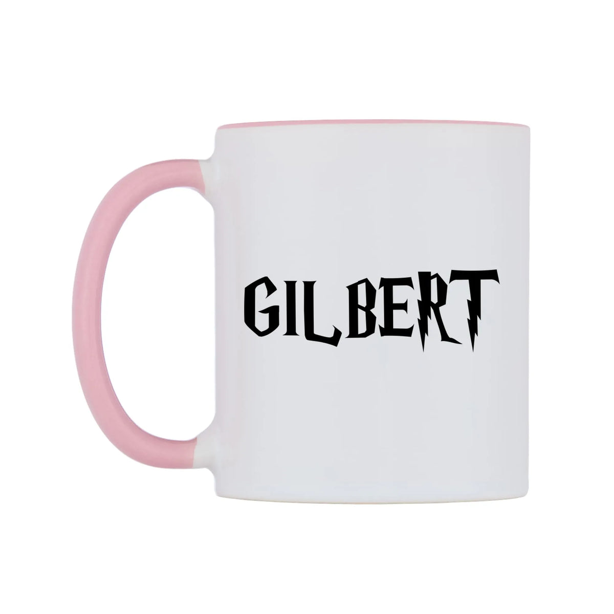 Gilbert - Wizard Themed Mug — white 11oz gloss mug with a pink inside and handle, right side, on a white background