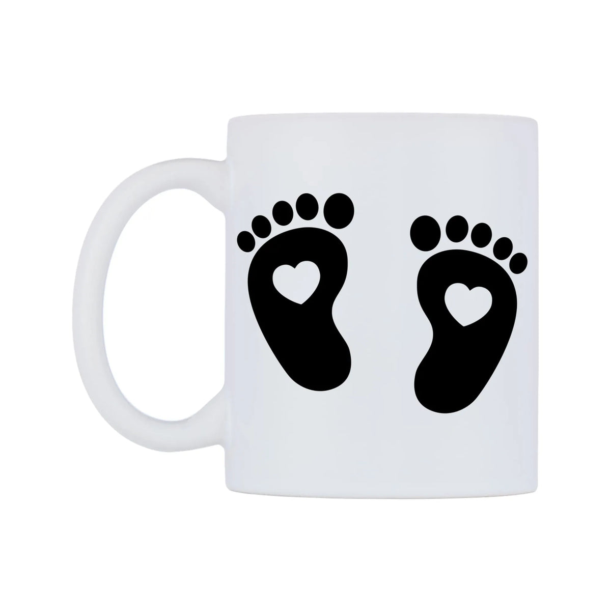 Black Feet Love Heart Mug — white 11oz gloss mug, right side, on a white background