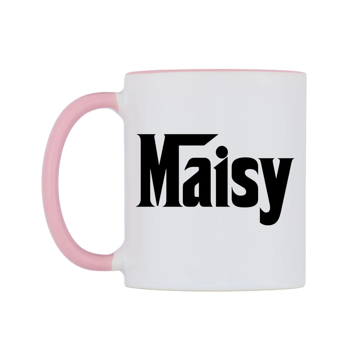 Maisy - Godfather Themed Mug — white 11oz gloss mug with a pink inside and handle, right side, on a white background