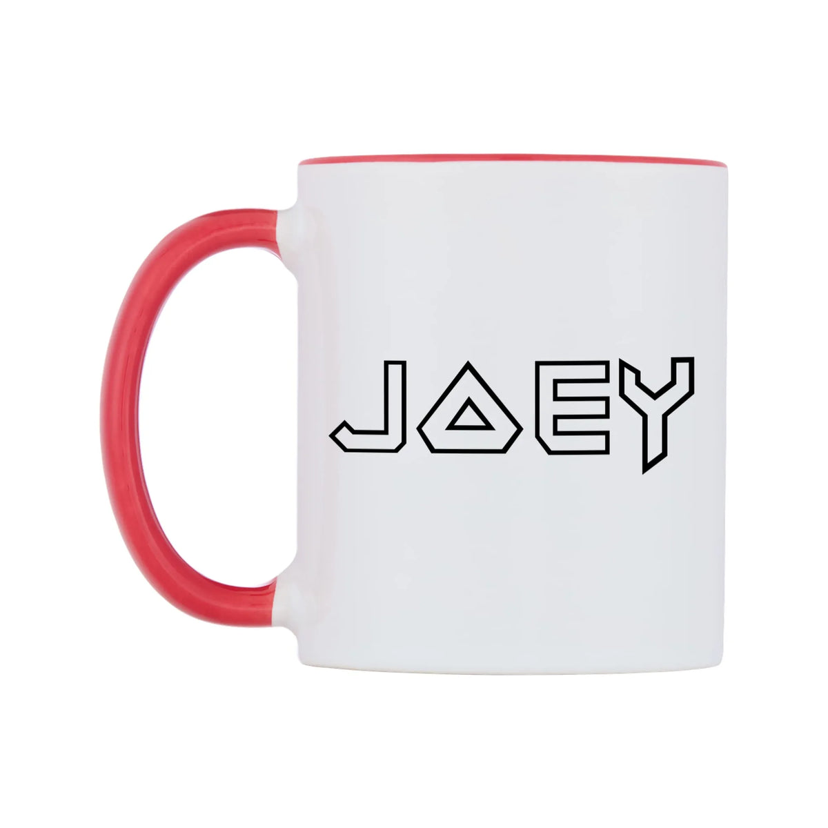 Joey - Iron Maiden Themed Mug — white 11oz gloss mug with a red inside and handle, right side, on a white background