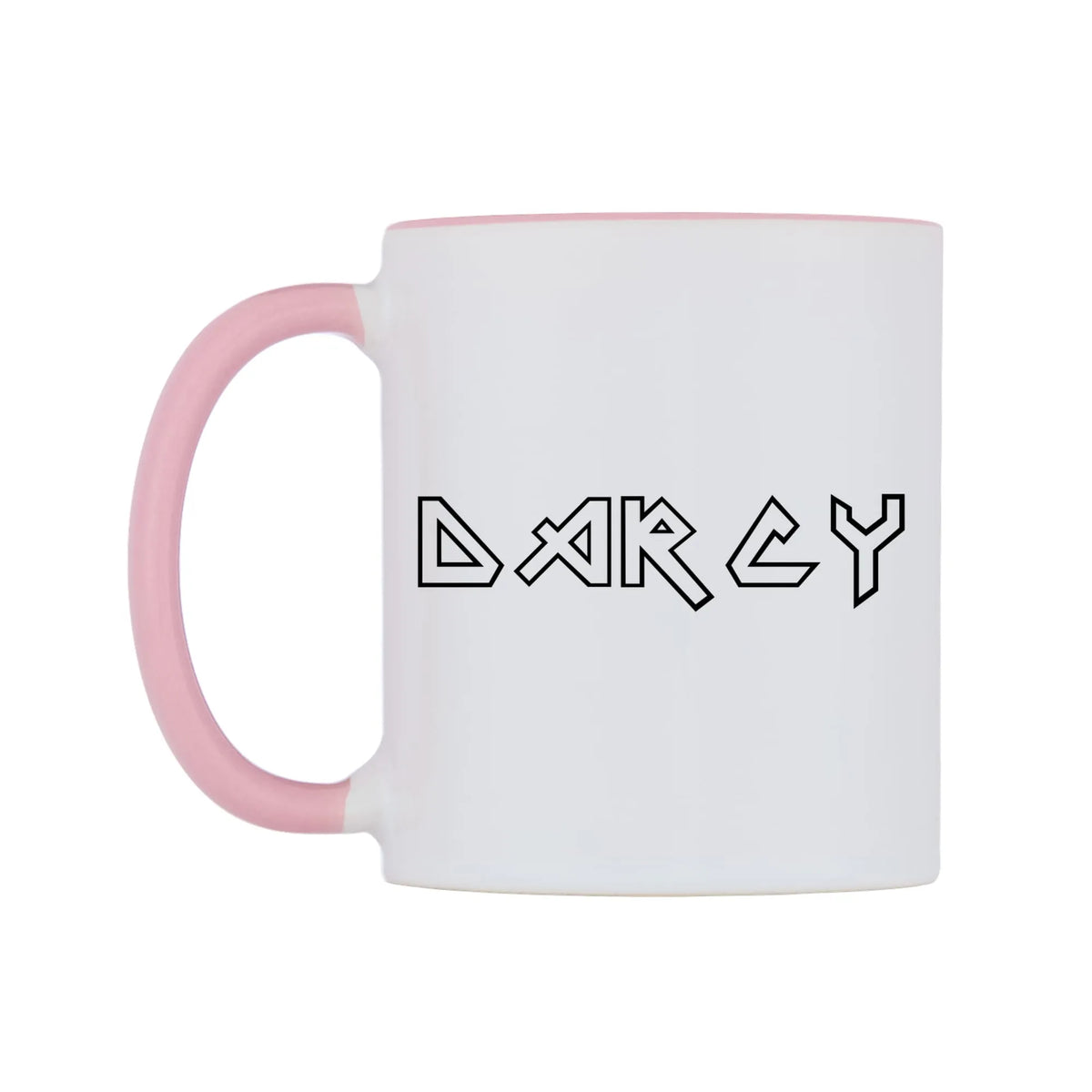 Darcy - Iron Maiden Themed Mug — white 11oz gloss mug with a pink inside and handle, right side, on a white background