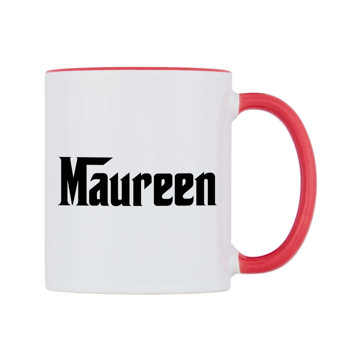 Maureen - Godfather Themed Mug — white 11oz gloss mug with a red inside and handle, left side, on a white background