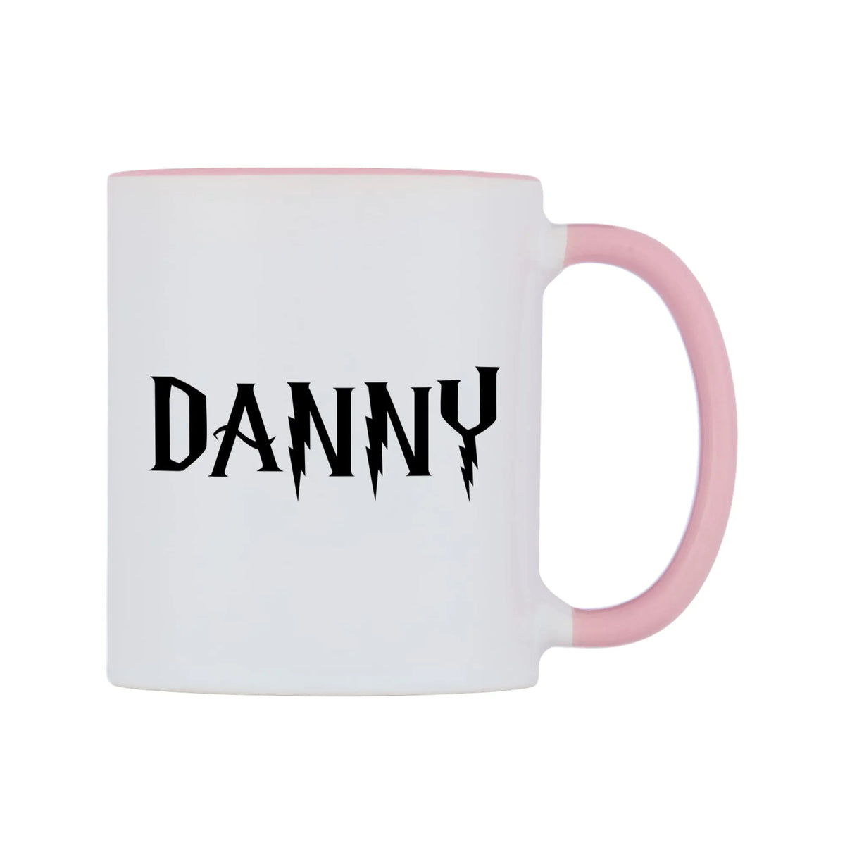 Danny - Wizard Themed Mug — white 11oz gloss mug with a pink inside and handle, left side, on a white background