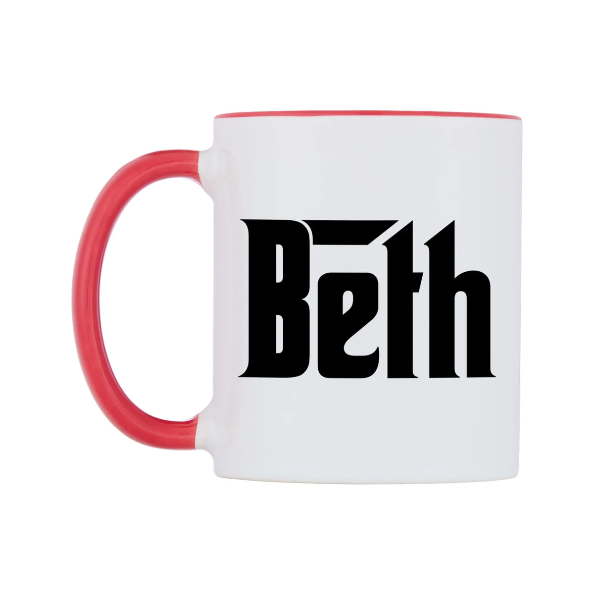 Beth - Godfather Themed Mug — white 11oz gloss mug with a red inside and handle, right side, on a white background