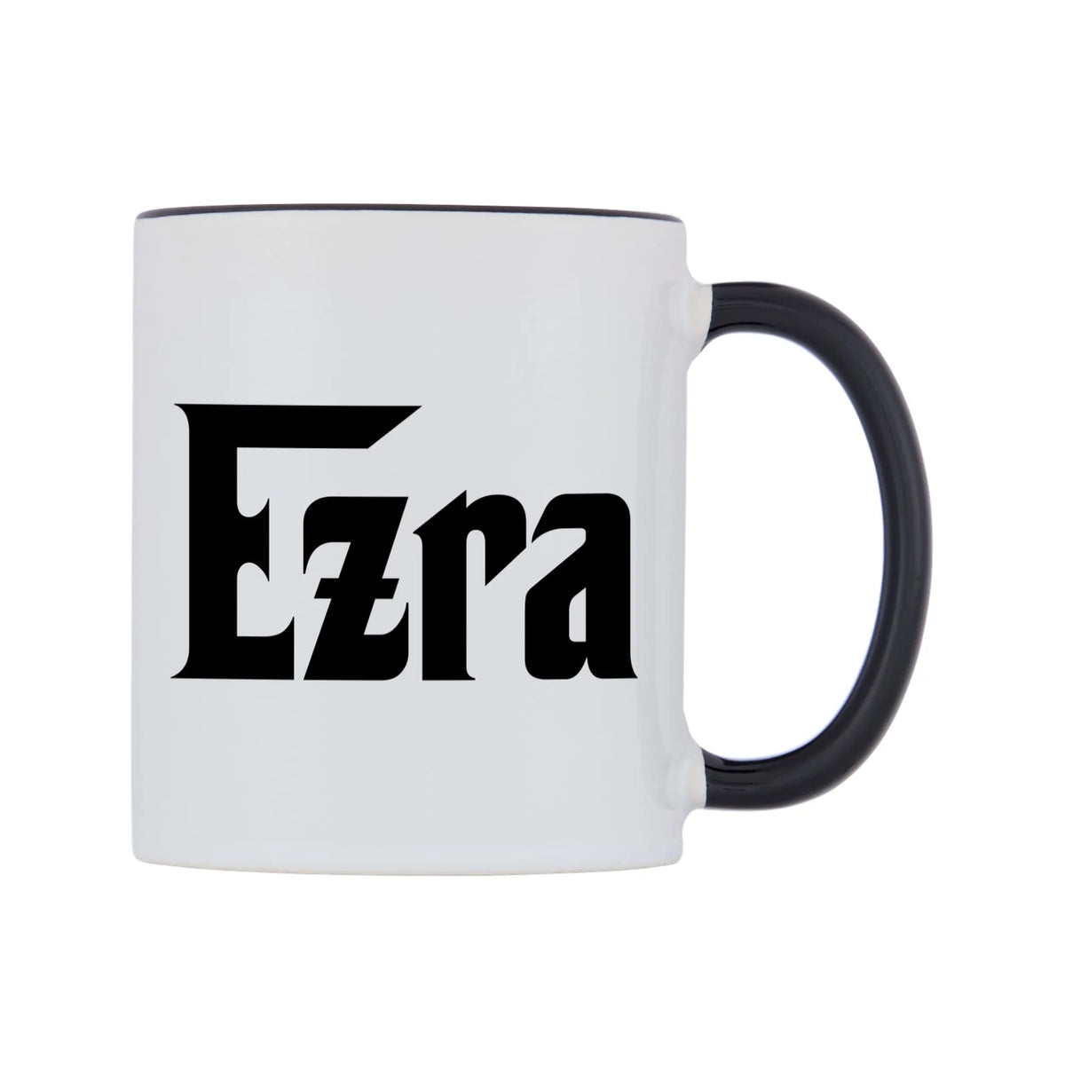 Ezra - Godfather Themed Mug — white 11oz gloss mug with a black inside and handle, left side, on a white background