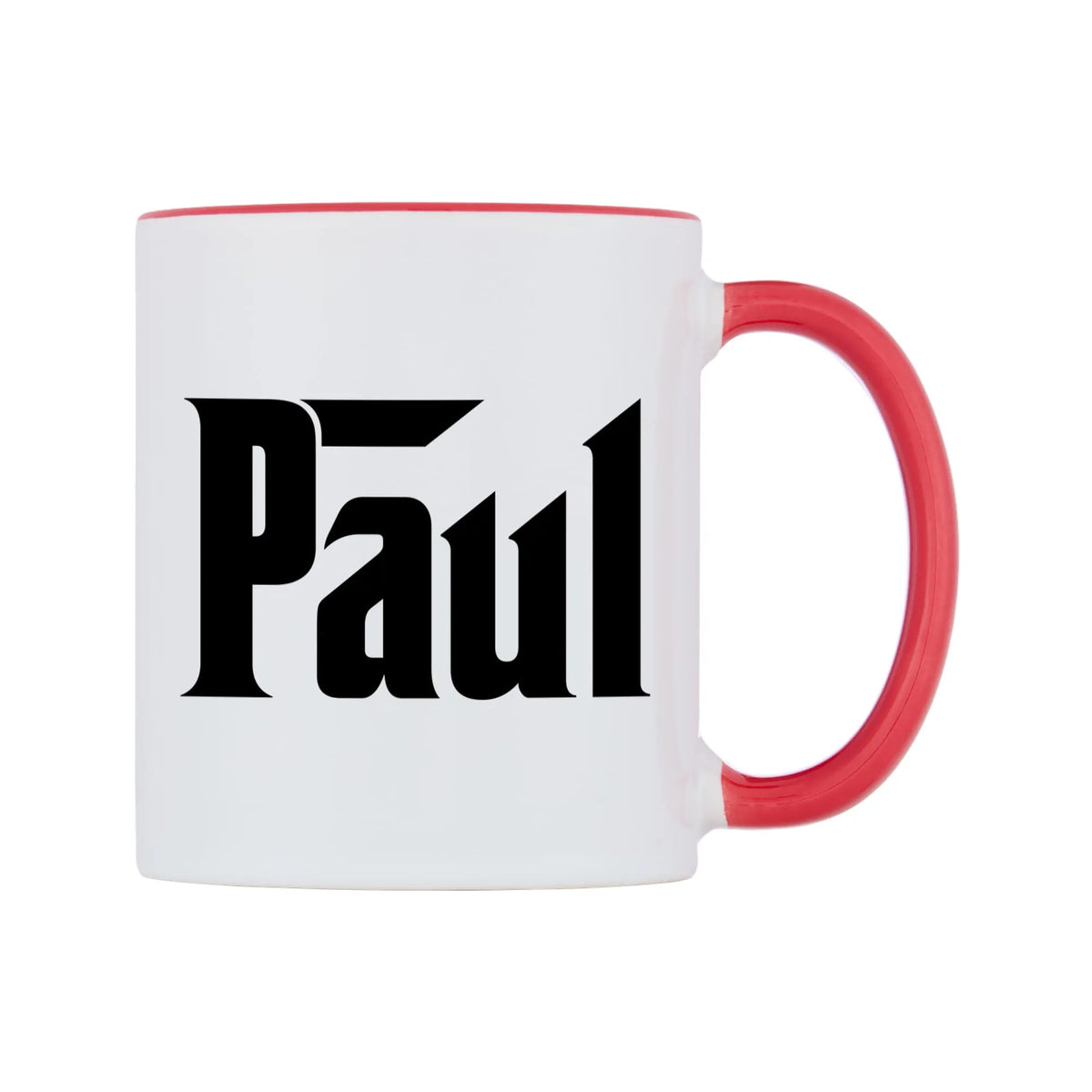 Paul - Godfather Themed Mug — white 11oz gloss mug with a red inside and handle, left side, on a white background