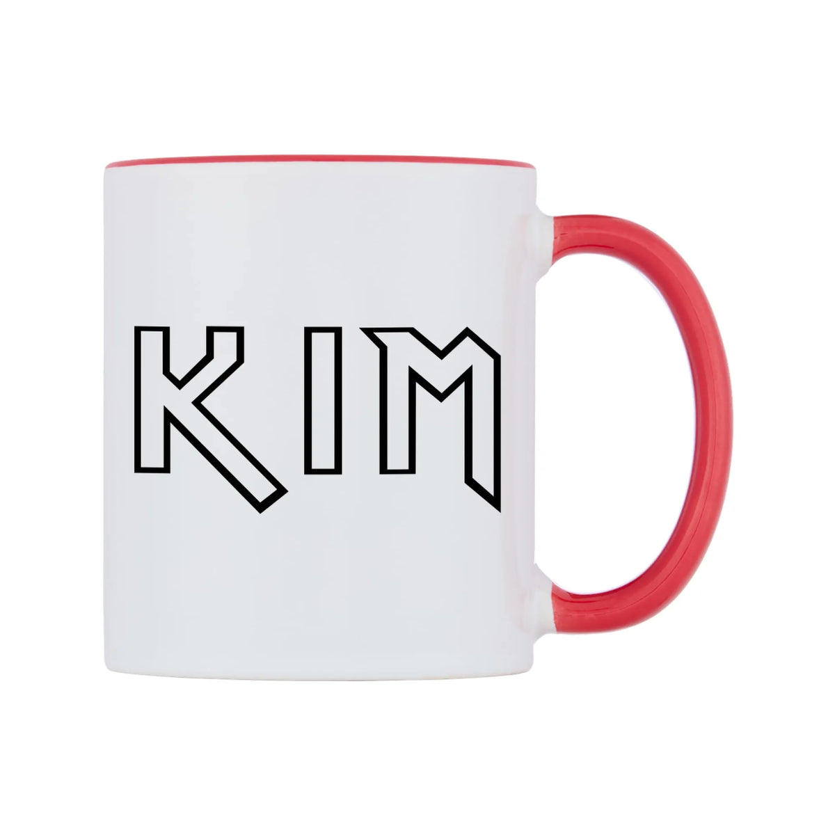 Kim - Iron Maiden Themed Mug — white 11oz gloss mug with a red inside and handle, left side, on a white background