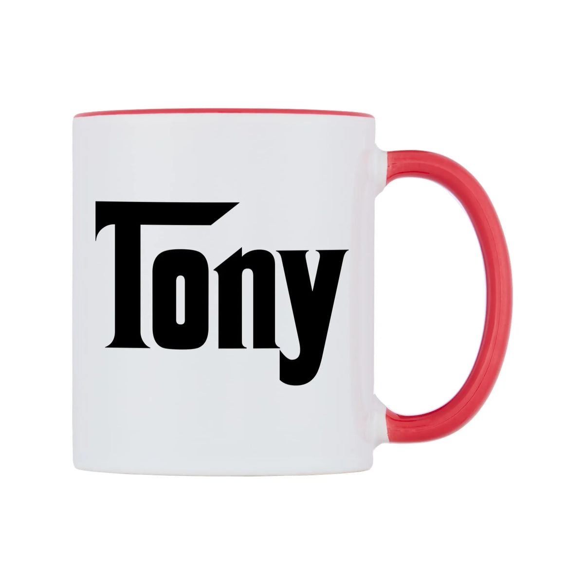 Tony - Godfather Themed Mug — white 11oz gloss mug with a red inside and handle, left side, on a white background