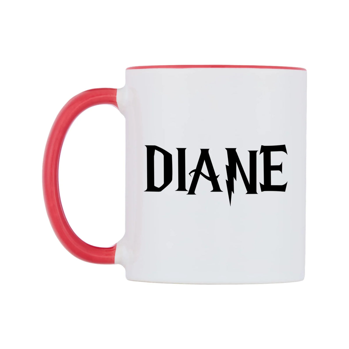 Diane - Wizard Themed Mug — white 11oz gloss mug with a red inside and handle, right side, on a white background