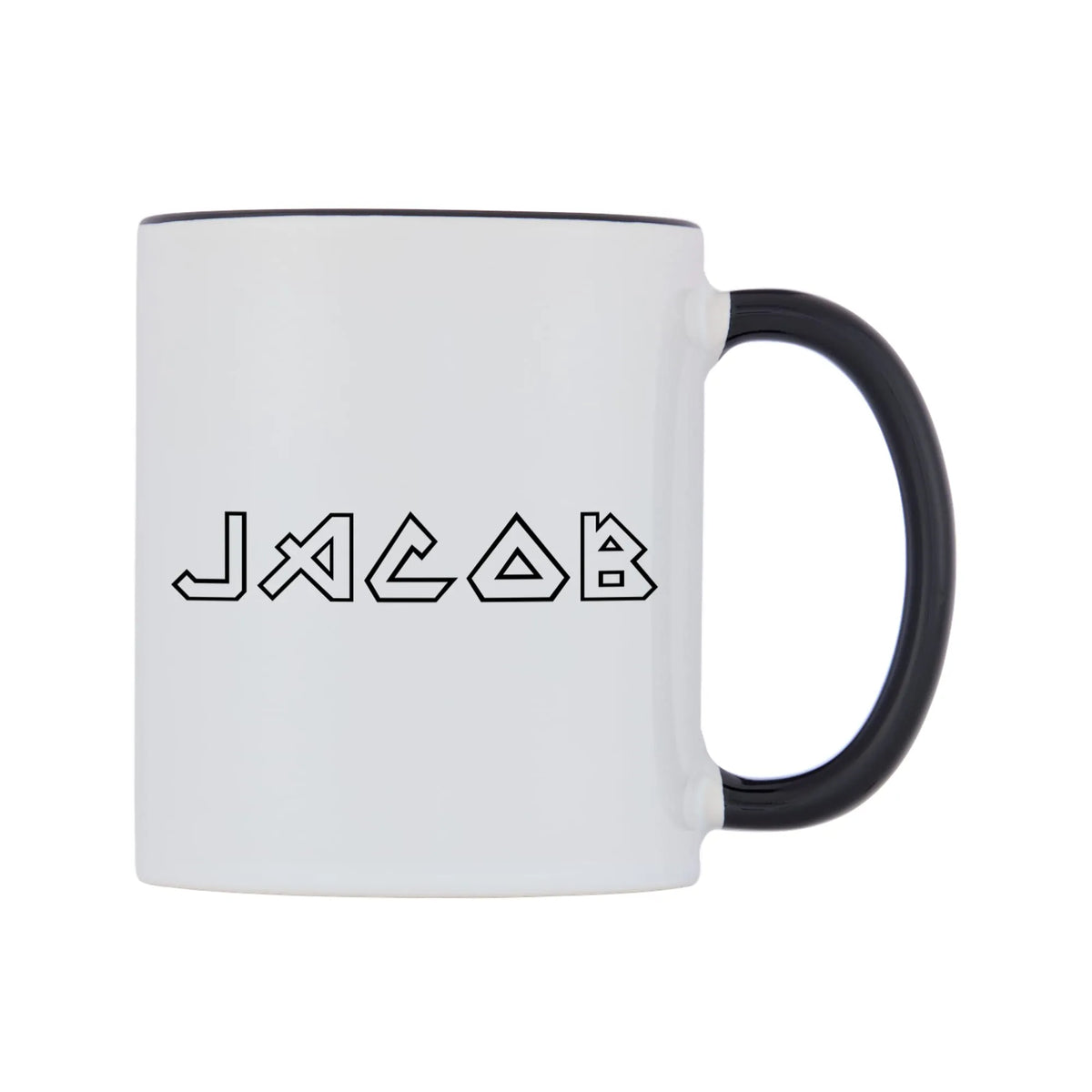 Jacob - Iron Maiden Themed Mug — white 11oz gloss mug with a black inside and handle, left side, on a white background