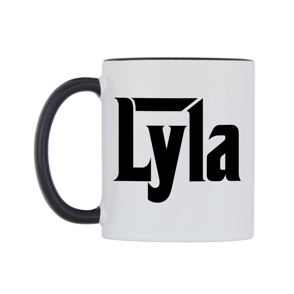 Lyla - Godfather Themed Mug — white 11oz gloss mug with a black inside and handle, right side, on a white background
