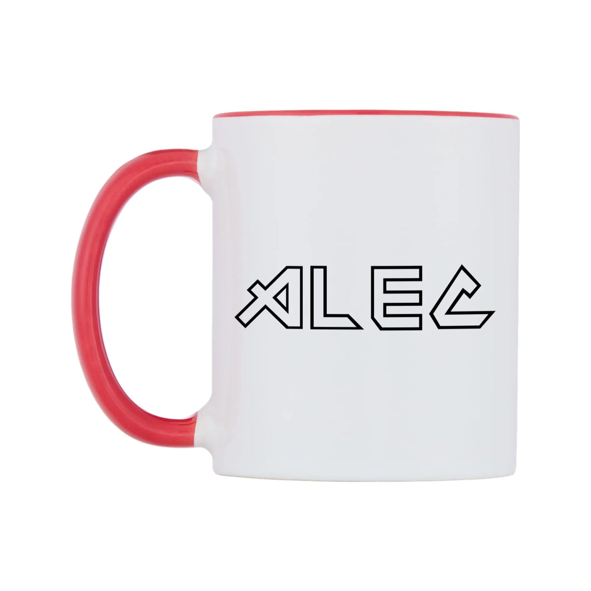 Alec - Iron Maiden Themed Mug — white 11oz gloss mug with a red inside and handle, right side, on a white background