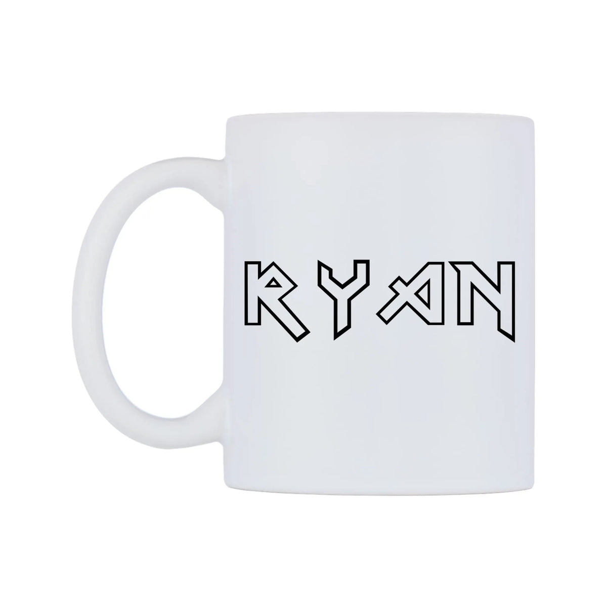 Ryan - Iron Maiden Themed Mug — white 11oz gloss mug, right side, on a white background