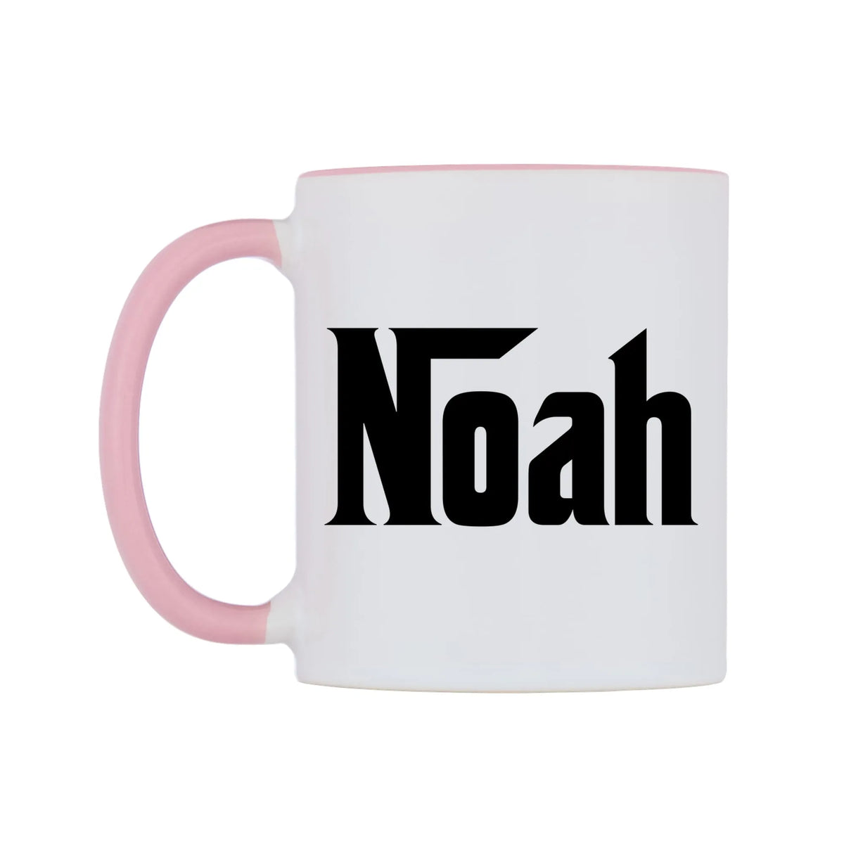 Noah - Godfather Themed Mug — white 11oz gloss mug with a pink inside and handle, right side, on a white background