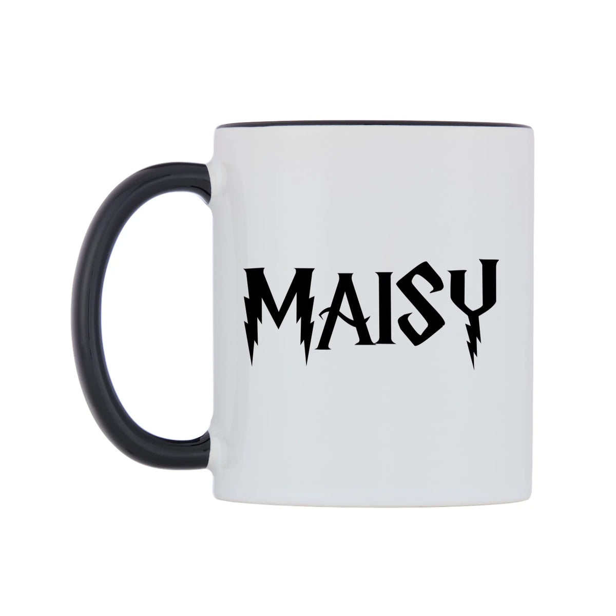 Maisy - Wizard Themed Mug — white 11oz gloss mug with a black inside and handle, right side, on a white background