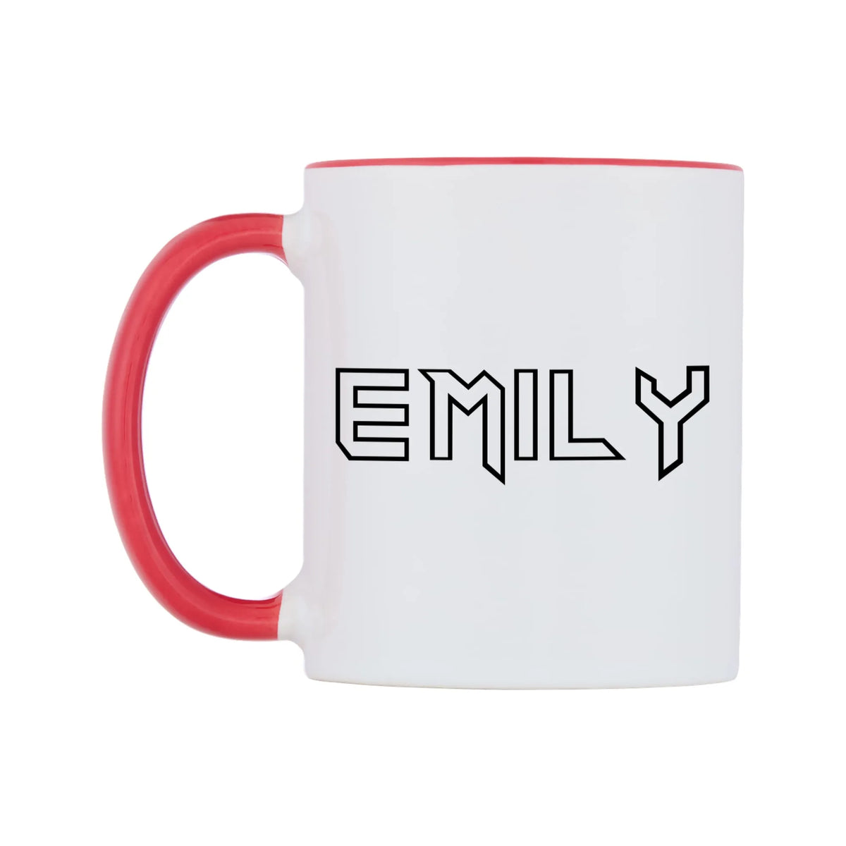 Emily - Iron Maiden Themed Mug — white 11oz gloss mug with a red inside and handle, right side, on a white background