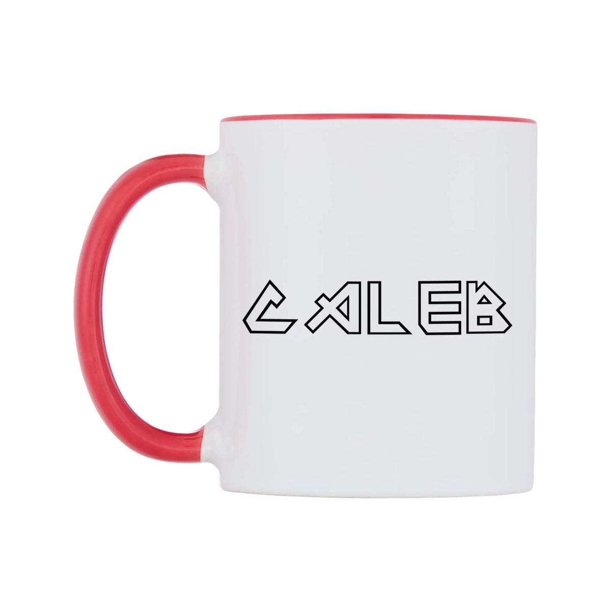 Caleb - Iron Maiden Themed Mug — white 11oz gloss mug with a red inside and handle, right side, on a white background