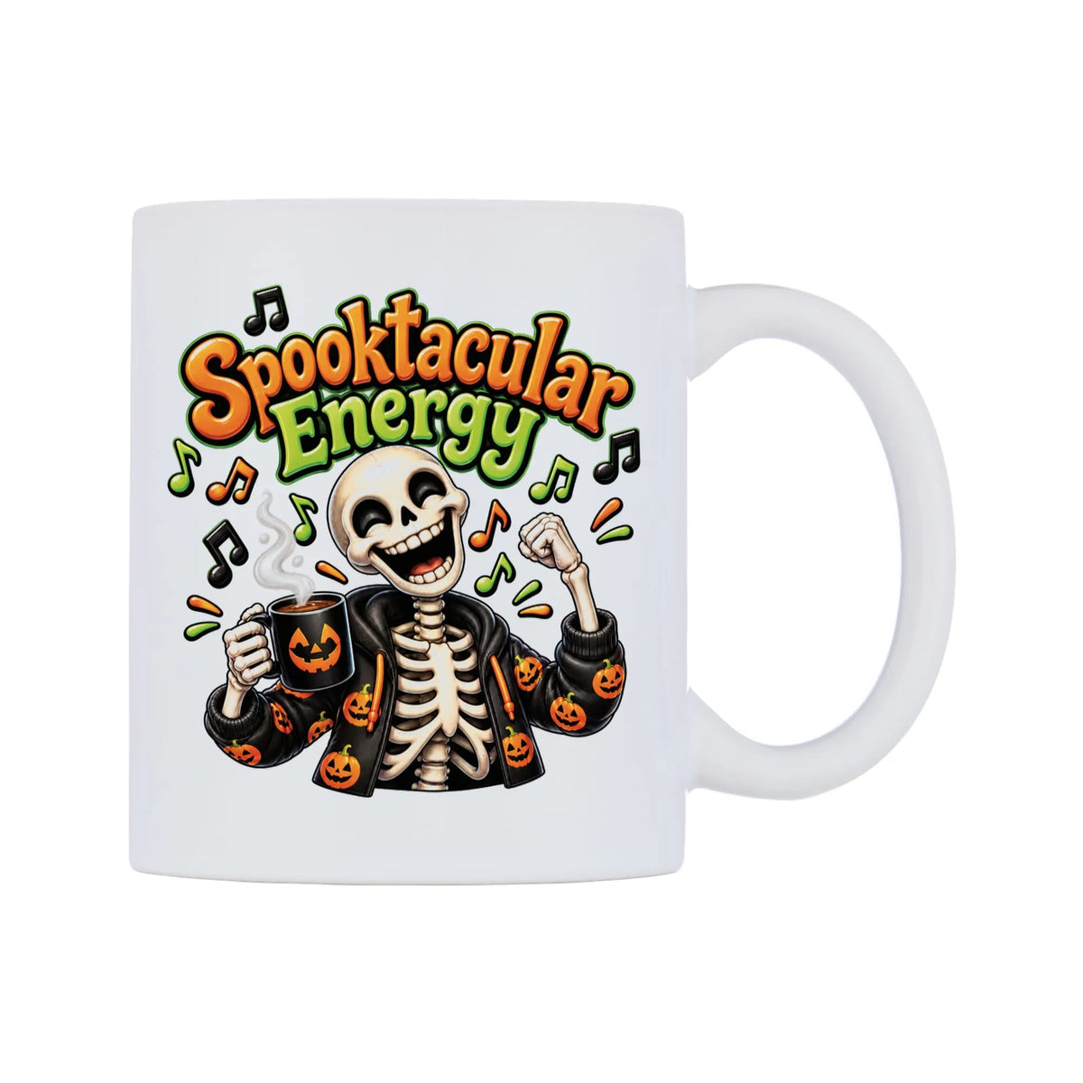 Spooktacular Energy Mug — white 11oz gloss mug, left side, on a white background