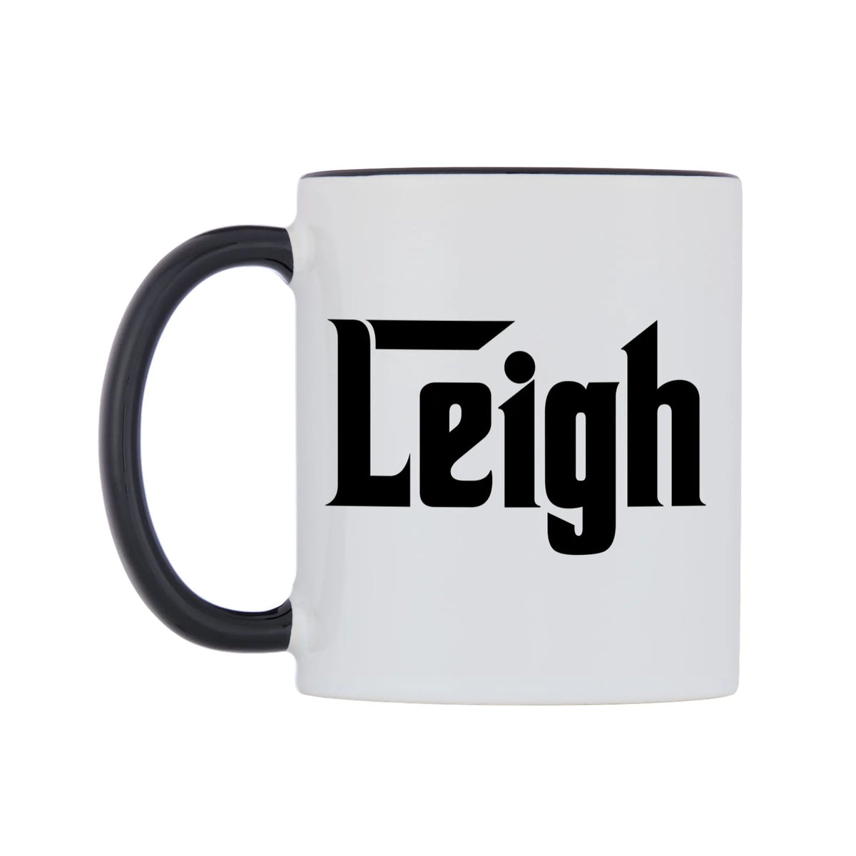 Leigh - Godfather Themed Mug — white 11oz gloss mug with a black inside and handle, right side, on a white background