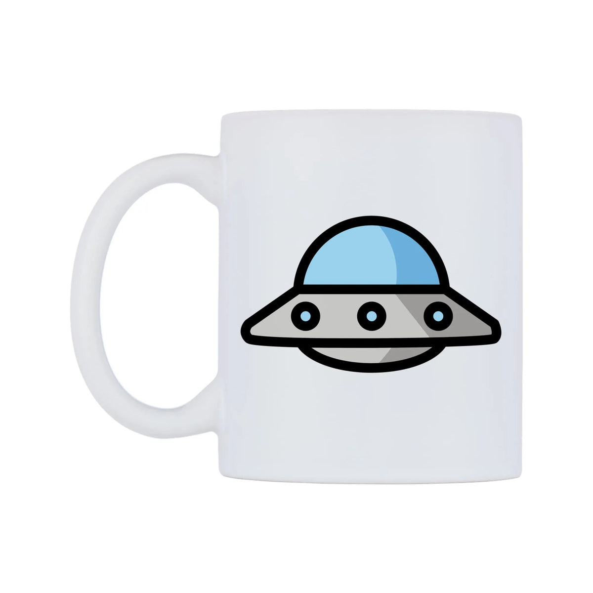 Flying Saucer Emoji Mug — mug, right side, on a white background