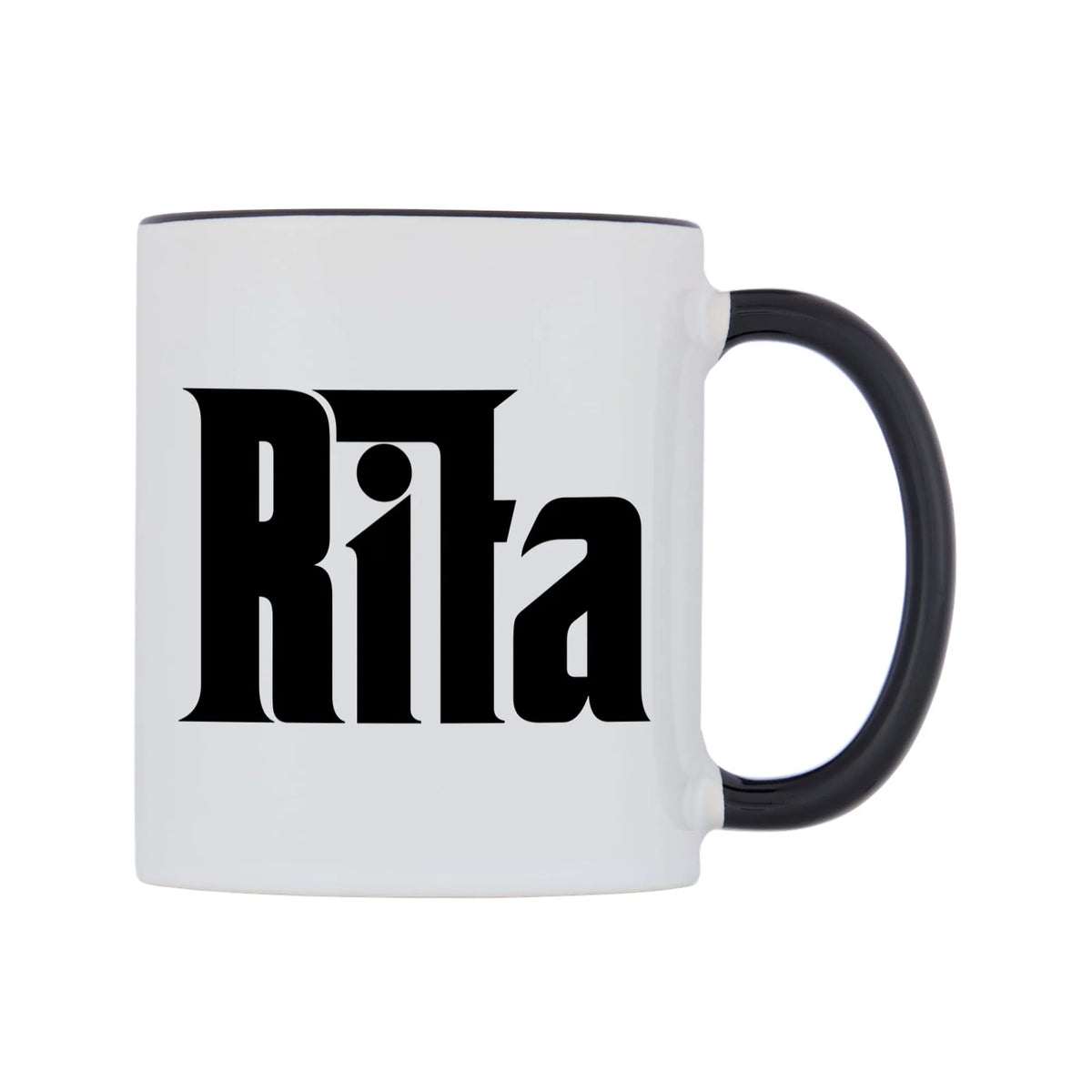 Rita - Godfather Themed Mug — white 11oz gloss mug with a black inside and handle, left side, on a white background