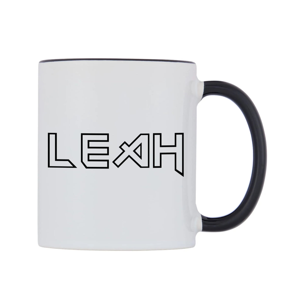 Leah - Iron Maiden Themed Mug — white 11oz gloss mug with a black inside and handle, left side, on a white background