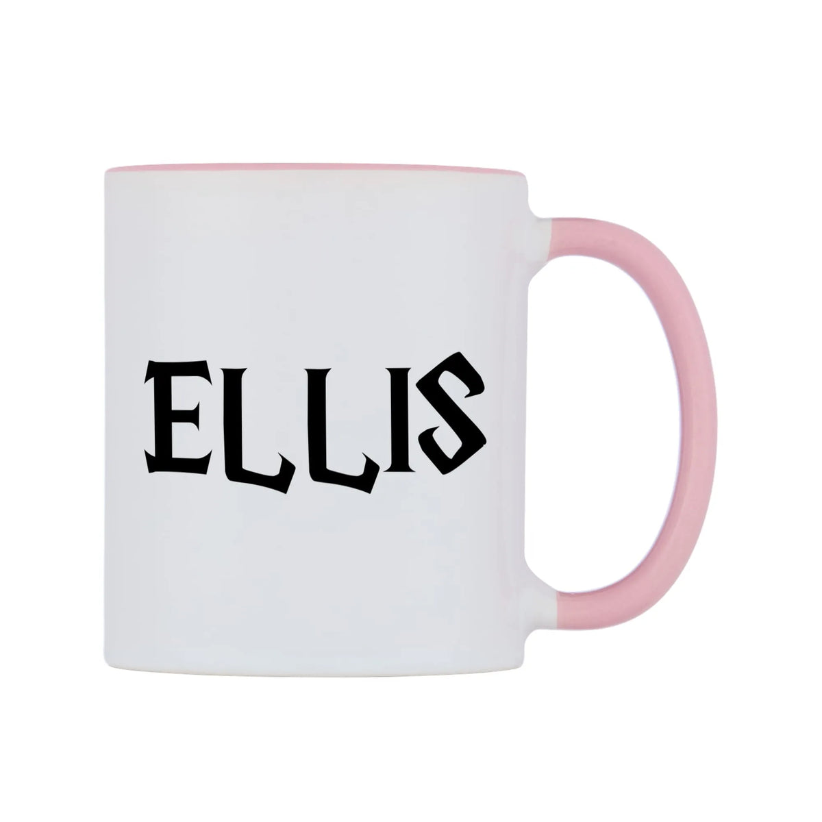 Ellis - Wizard Themed Mug — white 11oz gloss mug with a pink inside and handle, left side, on a white background
