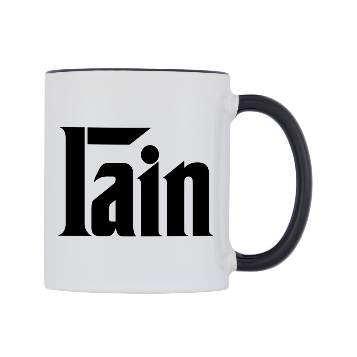 Iain - Godfather Themed Mug — white 11oz gloss mug with a black inside and handle, left side, on a white background