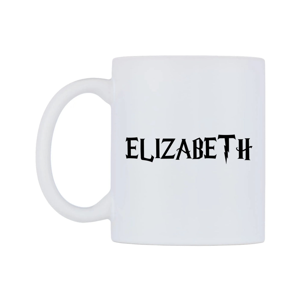 Elizabeth - Wizard Themed Mug — white 11oz gloss mug, right side, on a white background
