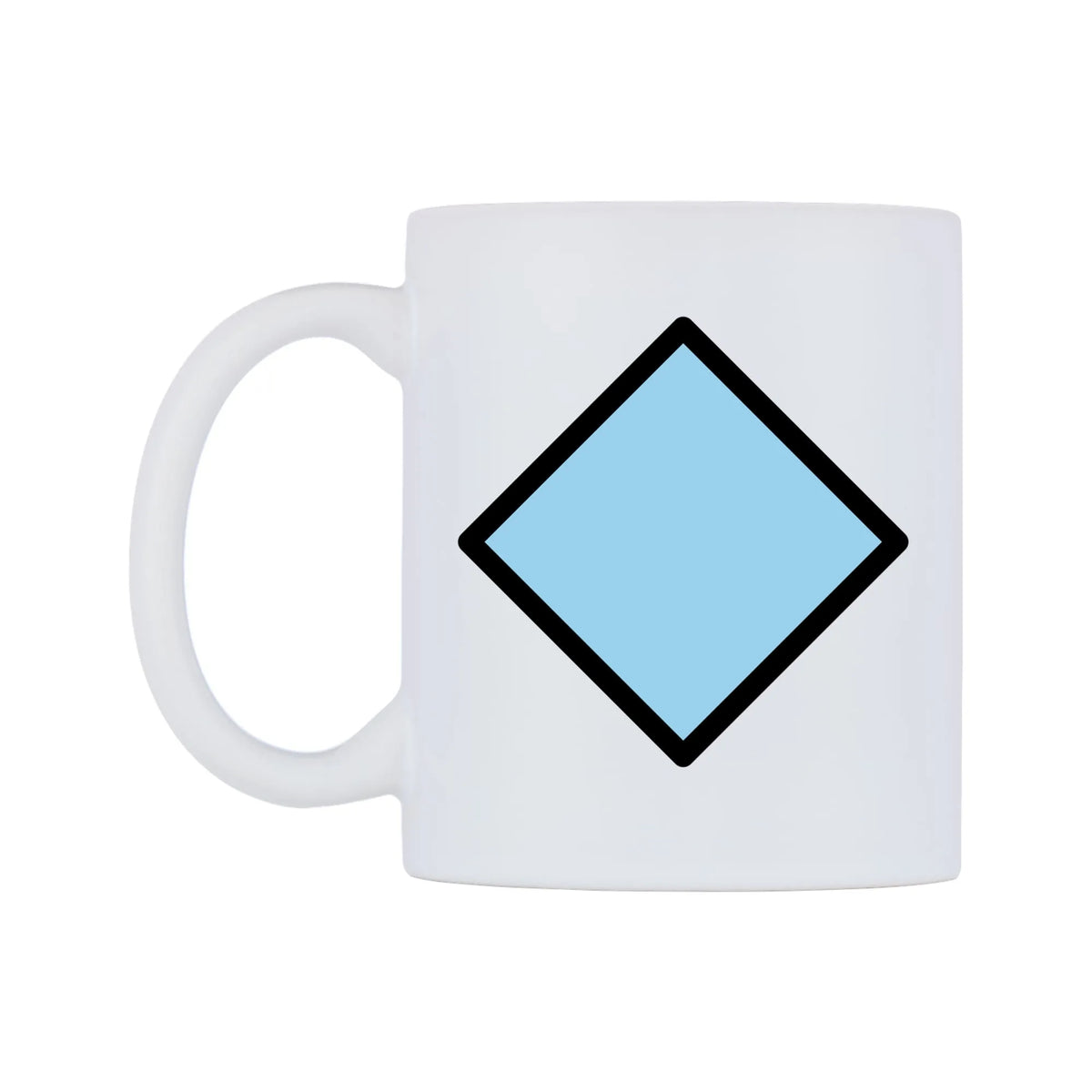 Small Blue Diamond Emoji Mug — mug, right side, on a white background