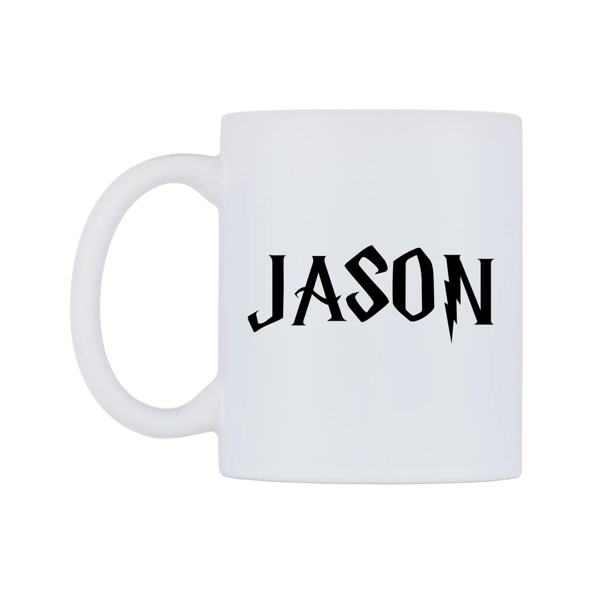 Jason - Wizard Themed Mug — mug, right side, on a white background