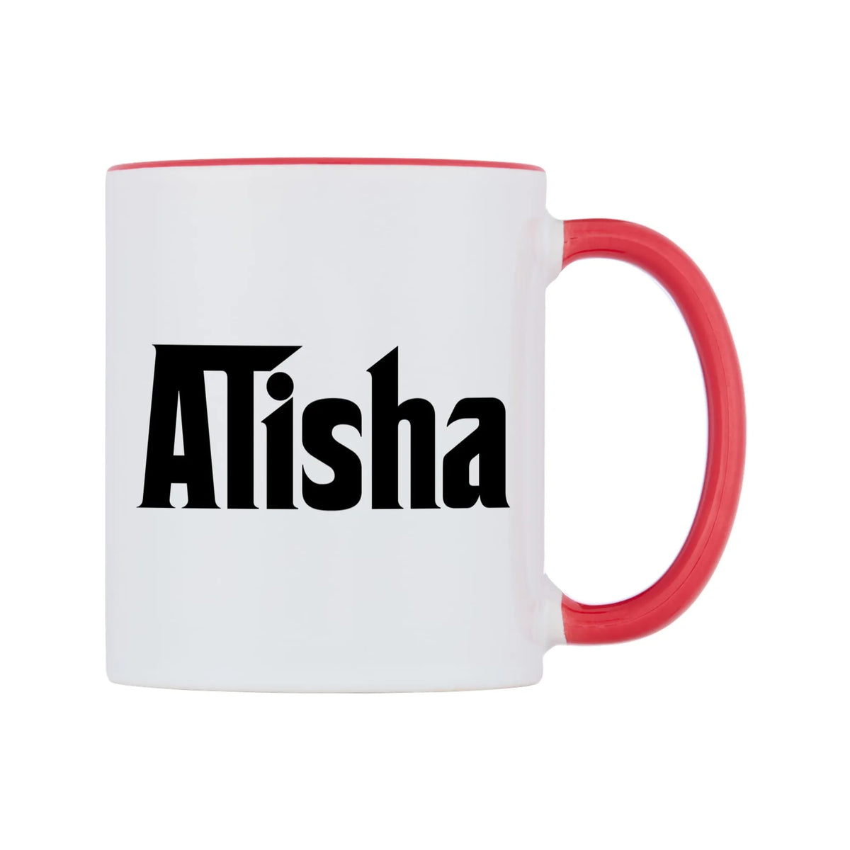Alisha - Godfather Themed Mug — white 11oz gloss mug with a red inside and handle, left side, on a white background